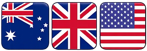 Flags of Australia, the United Kingdom and the United States